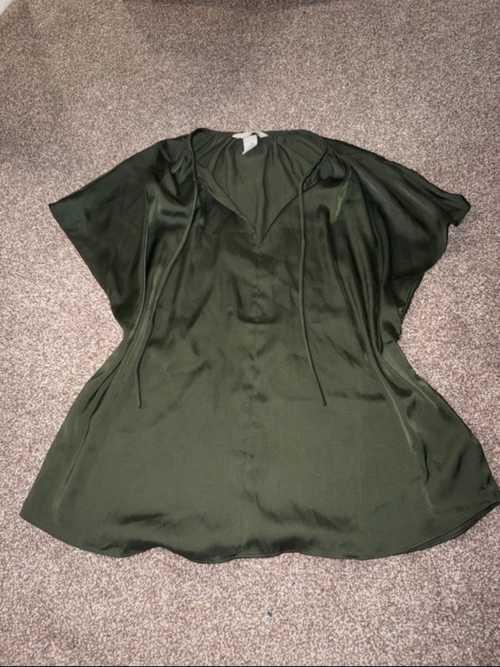 H&M Olive Green V-Neck Tie Blouse
